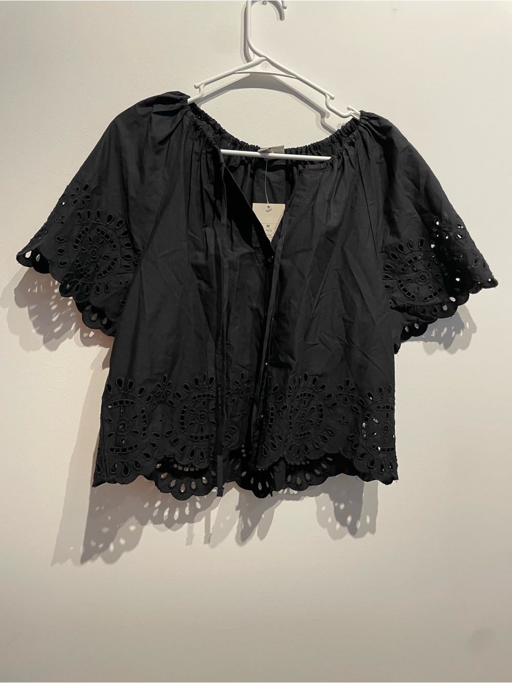 a new day Black Eyelet Peasant Blouse